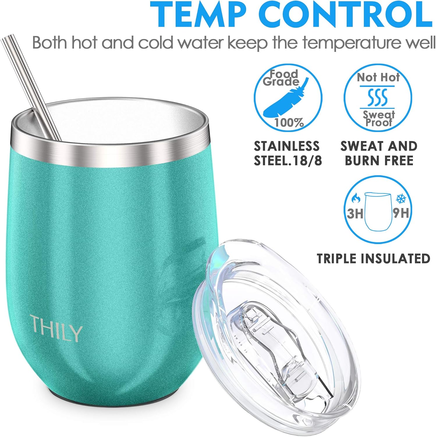 THILY Stainless Steel Stemless Wine Glasses 4 Pack Vacuum Insulated Cute Travel Wine Tumbler Set including Splash-Proof Lids - Image 3