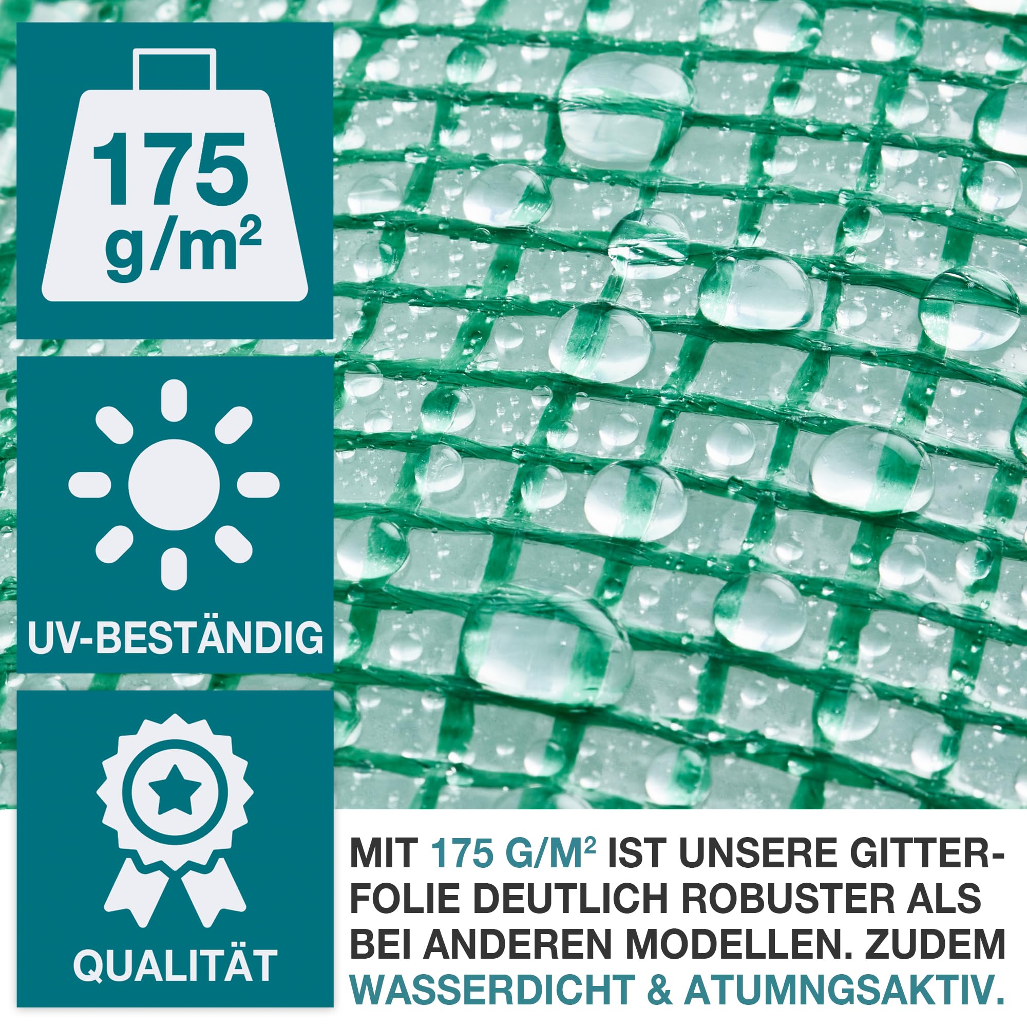 TOM Gewächshaus Ersatzfolie UV beständig Winterfest wetterfest wasserdicht Gitterfolie transparent grün 200x300 cm