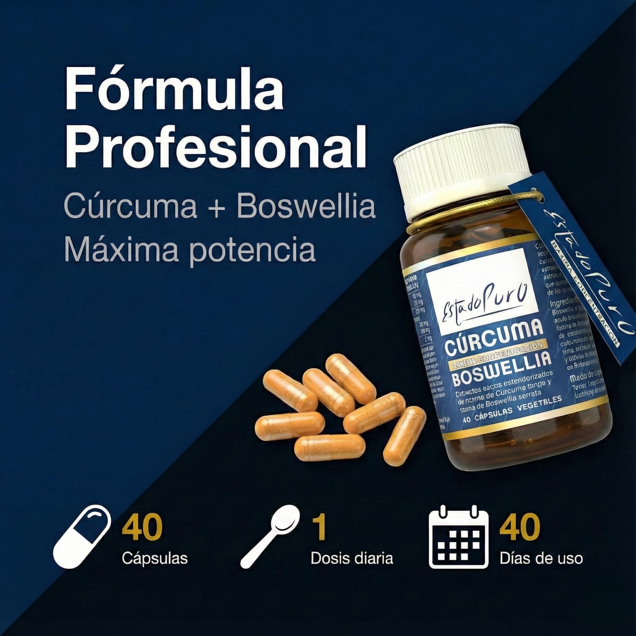 Boswellia Serrata + Cúrcuma y Pimienta Negra | Antiinflamatorio Natural para Articulaciones | Con 65% de ácido boswéllico y 95% curcumina | 40 Cápsulas Veganas – Estado Puro TONGIL