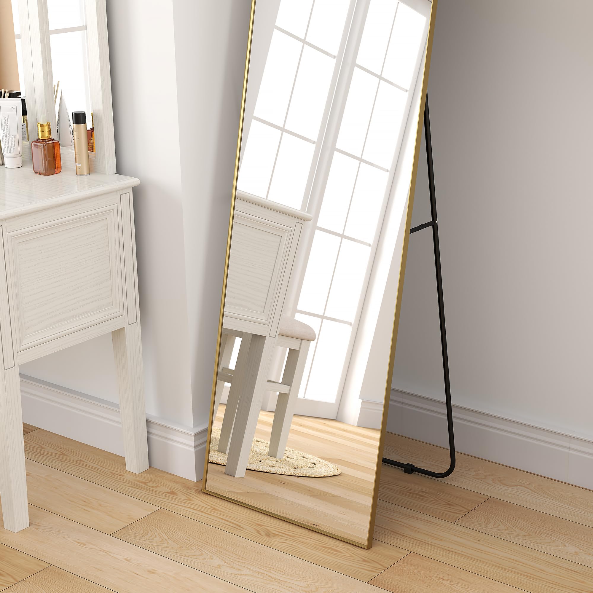 HOMCOM Espejo de Suelo Rectangular de Cuerpo Entero 50x160cm Dorado | Montaje en pared o apoyado contra la pared, para dormitorio, salón y vestidor