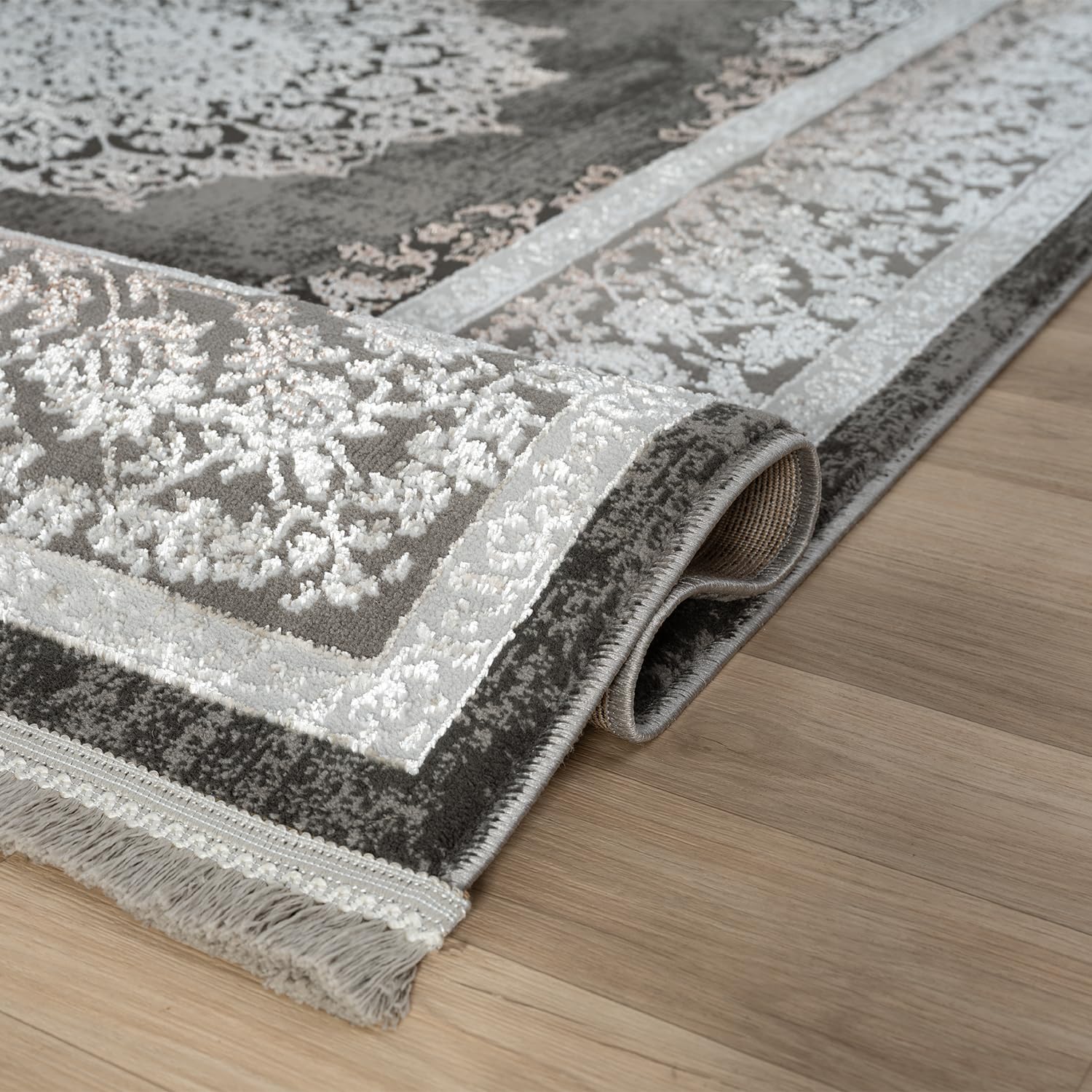 VIMODA Teppich Kurzflor Moderner Teppich mit Ornament-Muster – Pflegeleicht & Robust – Für Fußbodenheizung geeignet,Farbe:Grau;Maße:240 x 340 cm
