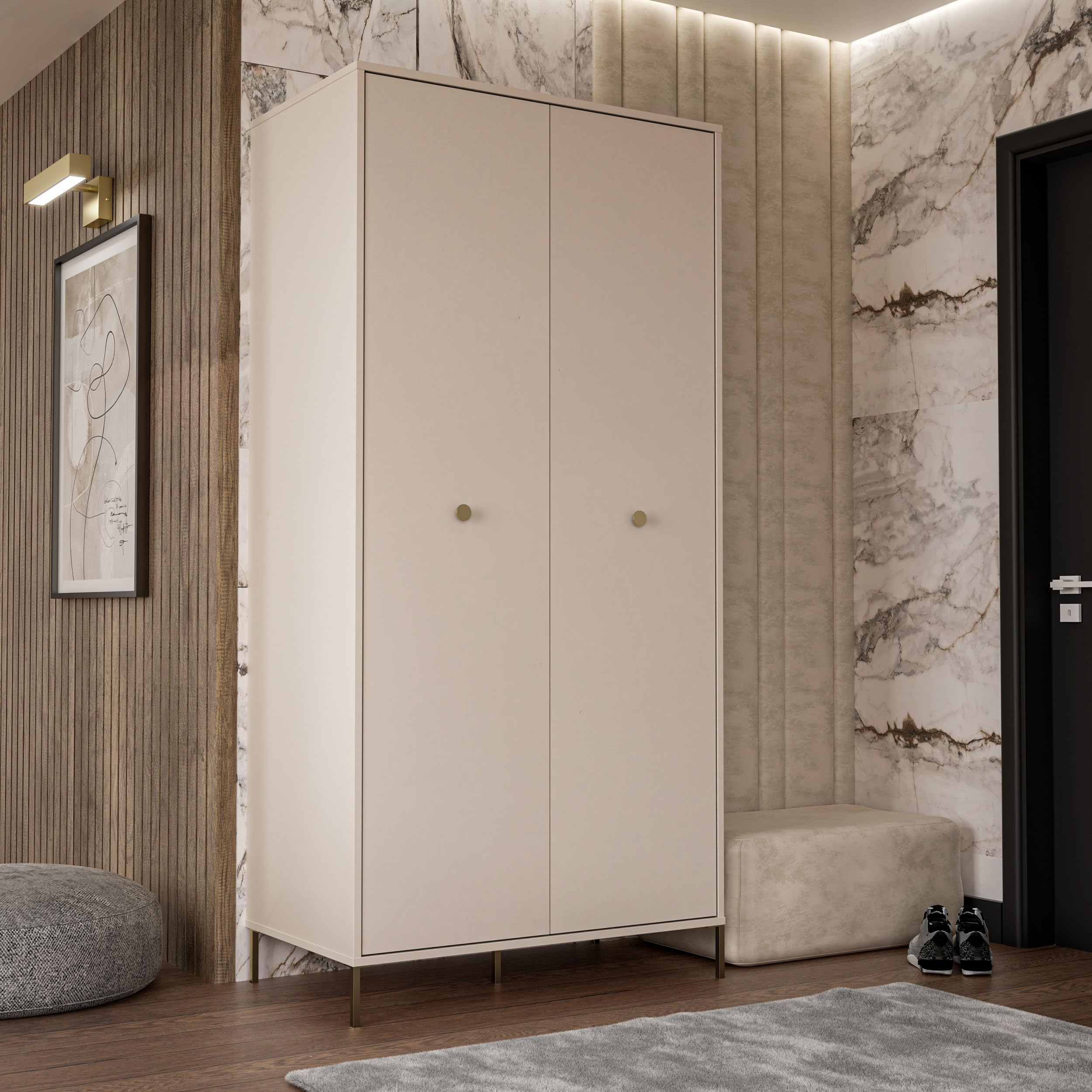 Forte SALVATRICE Kleiderschrank 95, Eleganter Schrank mit 2 Drehtüren und Einlegeboden, Holzwerkstoff, Weiß, 93,7 cm breit, 195,2 cm hoch, 55,8 cm tief Küche, Haushalt & Wohnen