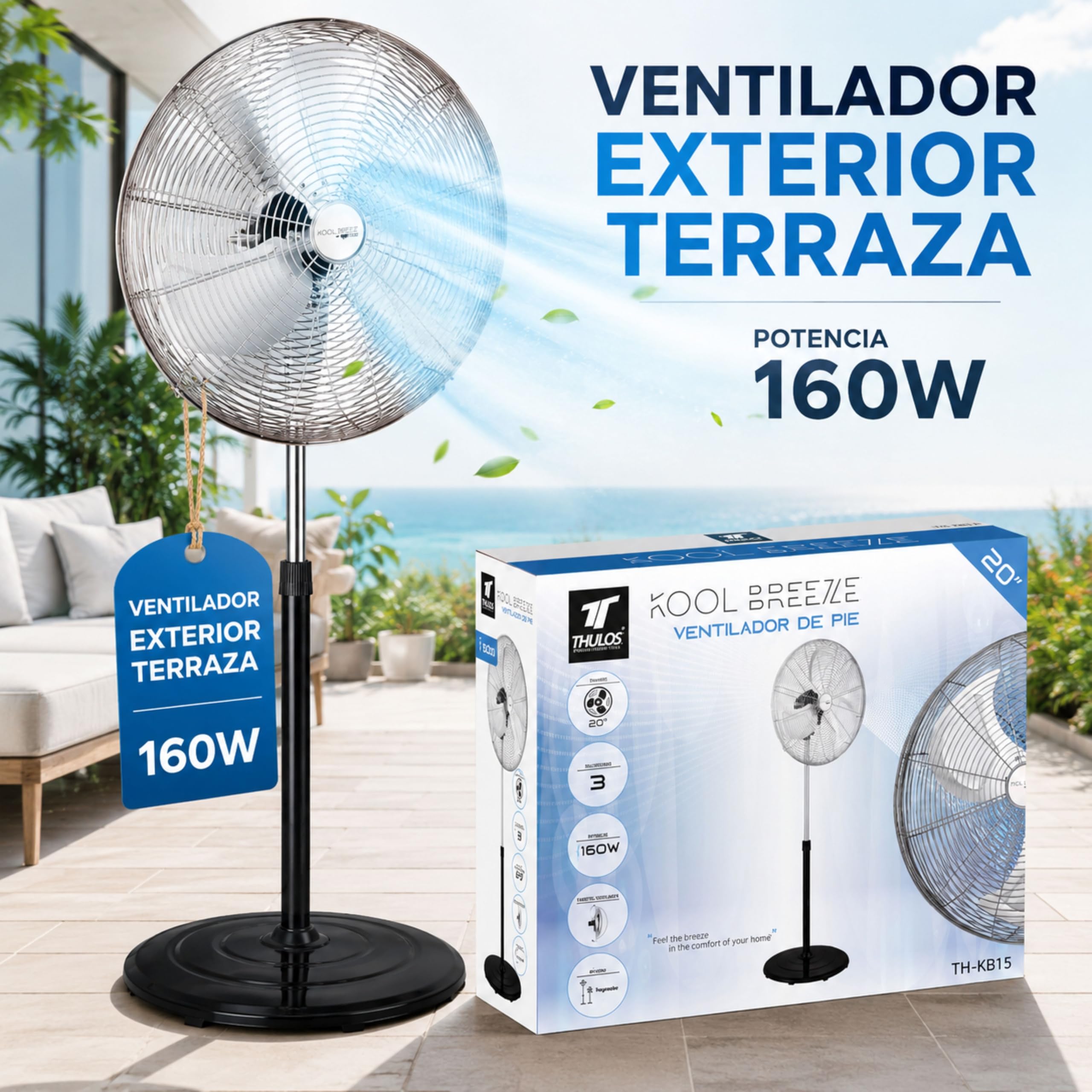 Ventilador Industrial Potente y Ultra Frío 160W 20", Ventilador Pie 142cm Oscilante 3 Velocidades, Ventiladores de Pie, Ventilador Exterior Terraza o Interior, Ideal Gimnasios, Restaurantes, Comercios
