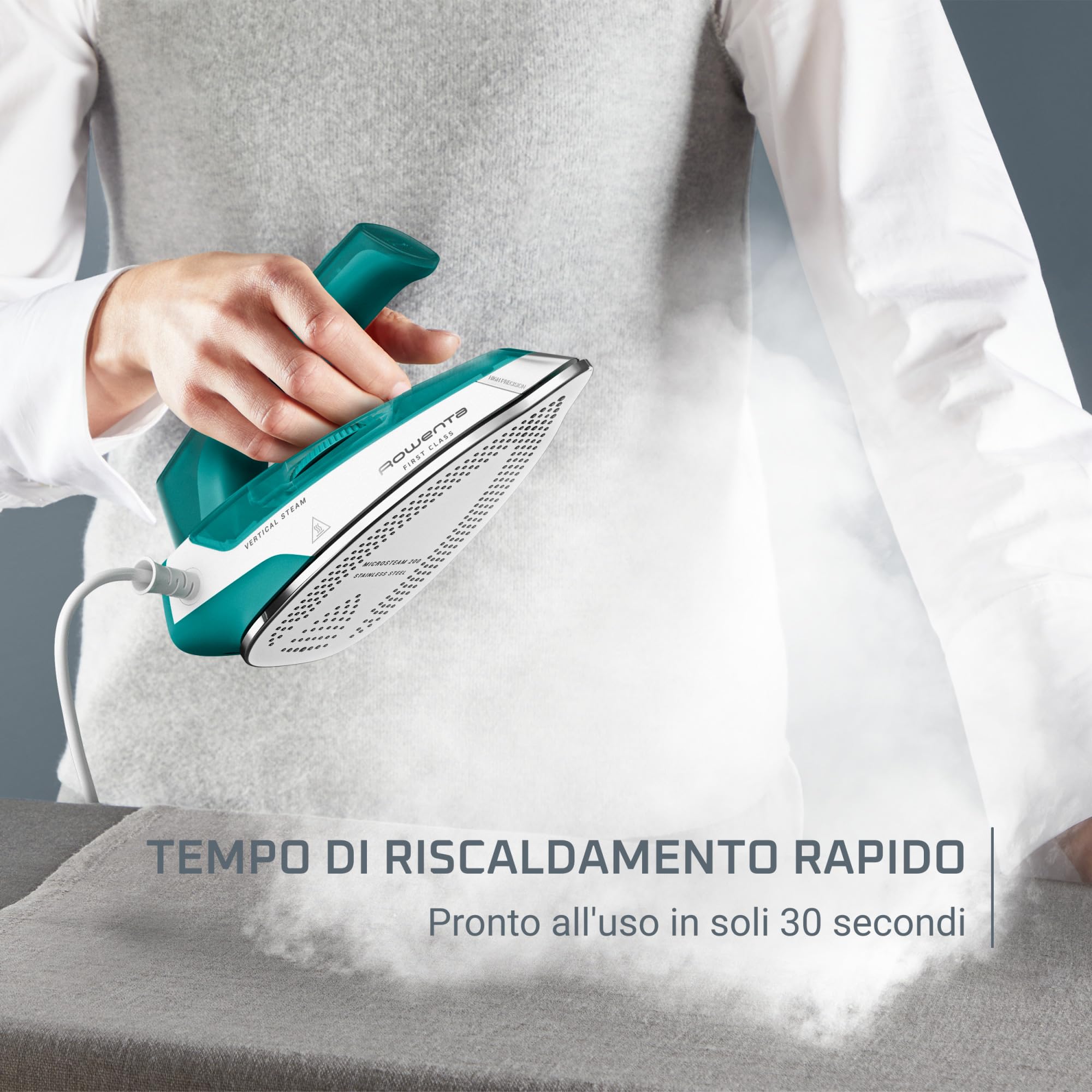 Rowenta First Class, Ferro da Stiro a Vapore da Viaggio, Riscaldamento Rapido e Stiratura Verticale, Ferro Pieghevole e Compatto, Bianco e Verde, DA1610