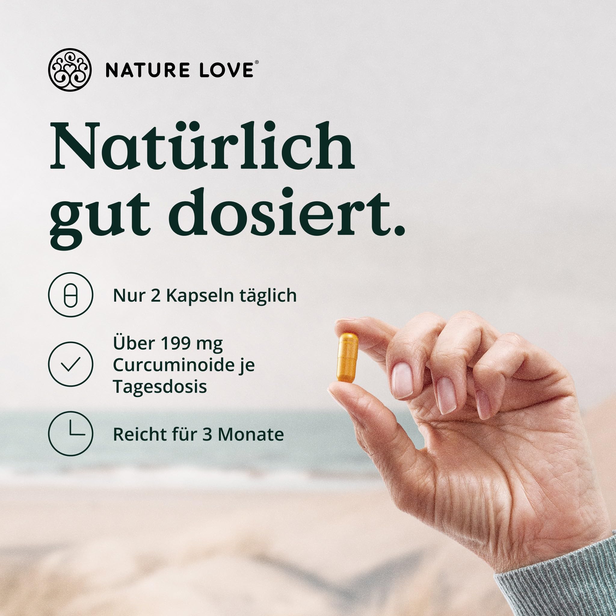 NATURE LOVE® Curcuma Balance - 180 Kurkuma Kapseln - hochdosiert 1500mg - 95% Extrakt - schwarzem Pfefferextrakt 10mg mit 90% Piperin/Tagesdosis - vegan, laborgeprüft und in Deutschland produziert