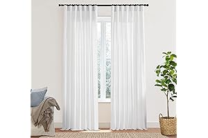 Linen Curtains Loyolady - 102 Inches Long Light Filtering Semi Sheer Curtain...
