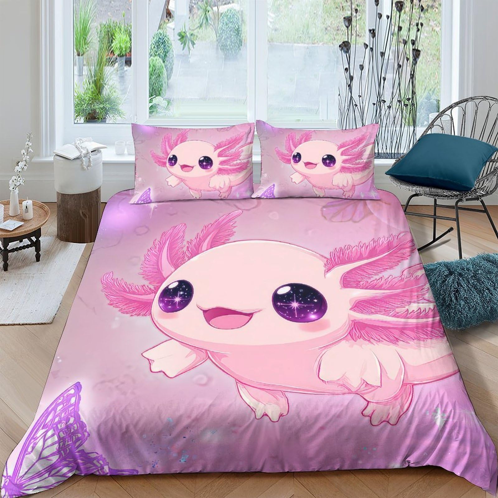 Ctjqhvkz Style-9 3D Printed Cute Axolotl Fitted Sheet Microfiber Pink Cartoon Bed Cover For Bedroom Dorm Mattress Protection Decor Single（135X200cm）