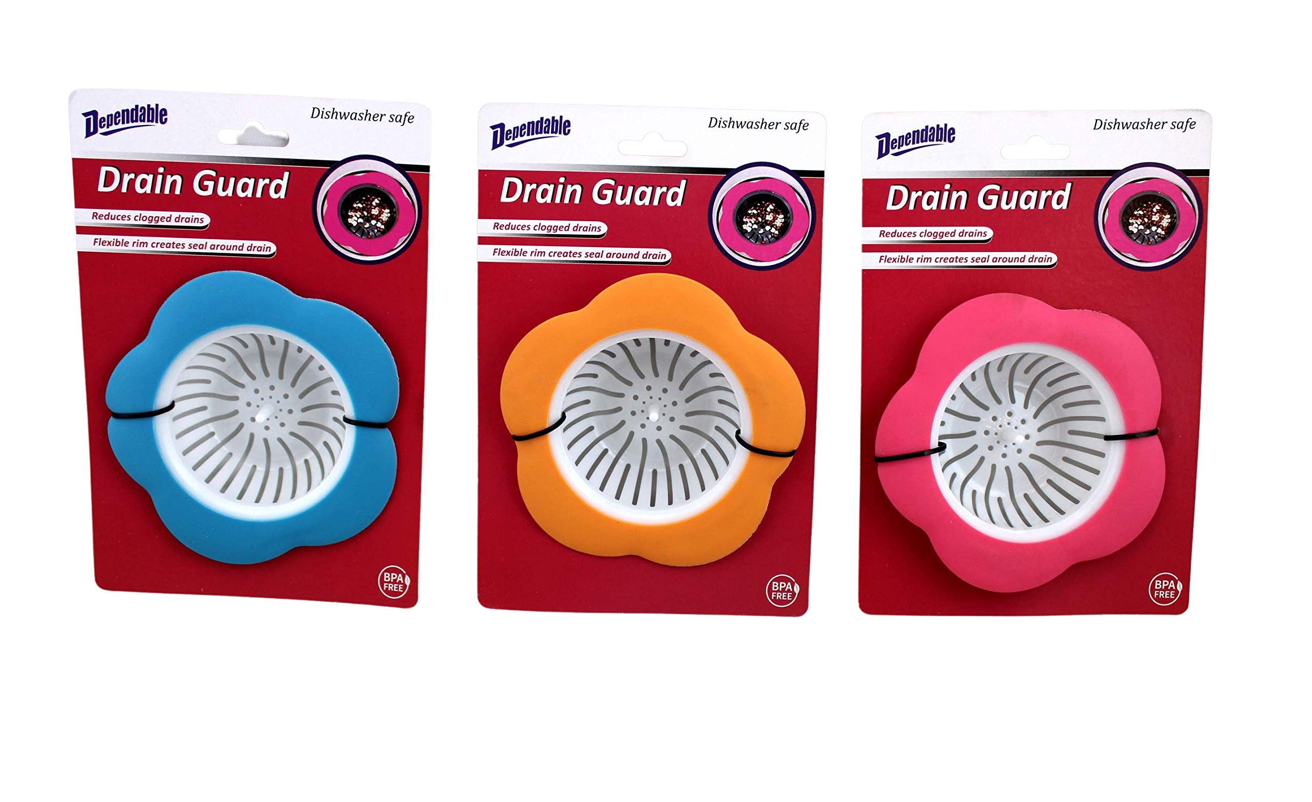 Dependable Industries inc. Essentials3 pack Silicone and Plastic Drain Guard Sink Strainer Filter Basket