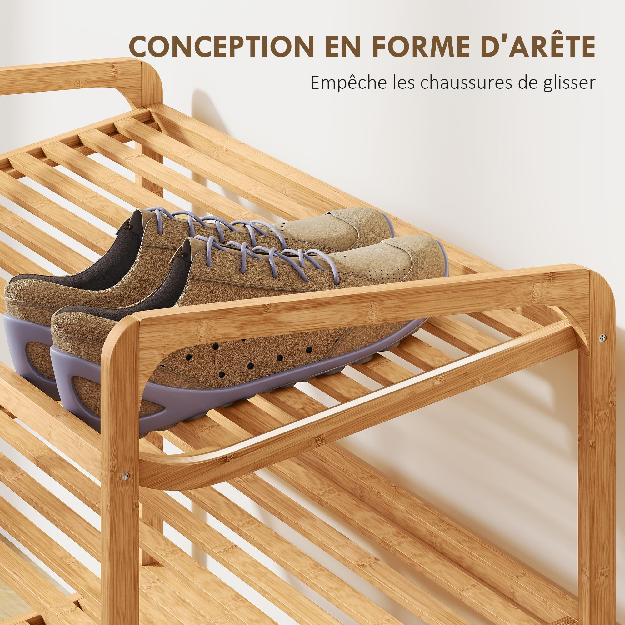 HOMCOM Étagère à Chaussures en Bambou à 3 Niveaux 76 x 33 x 50,8 cm