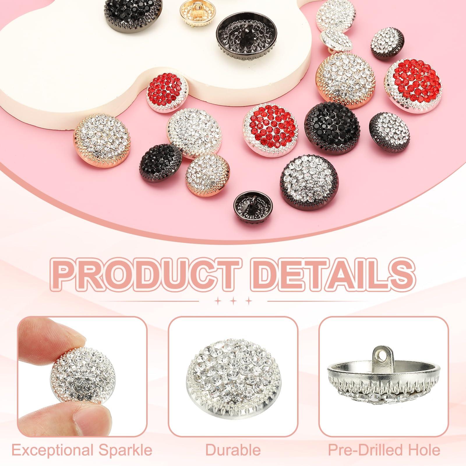 YELARXI Rhinestone Buttons, Sew on Rhinestone Button Metal Round, Fitting for (Clothing, Decoration, DIY Crafts - Image 3