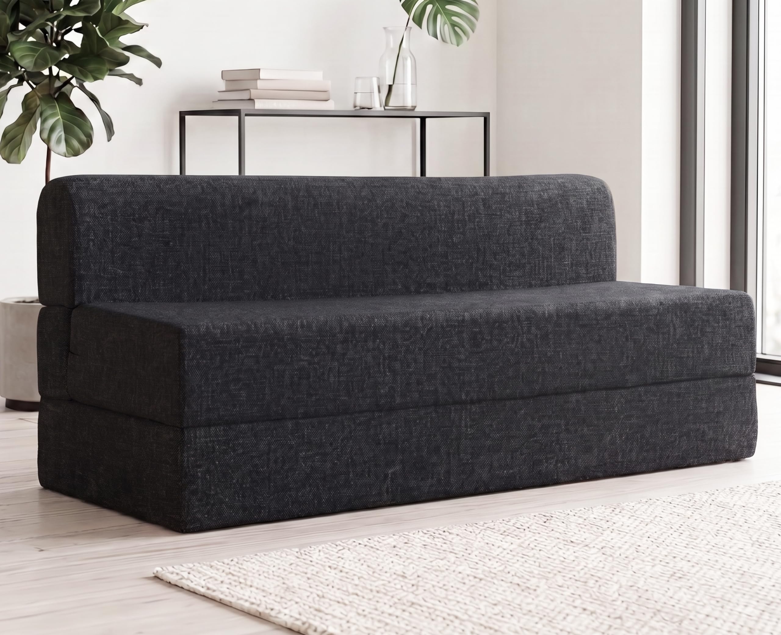 uberlyfe 3 Seater Sofa Cum Bed | Jute Fabric Washable Cover | Dark Grey | 6' X 6' Feet-image-23