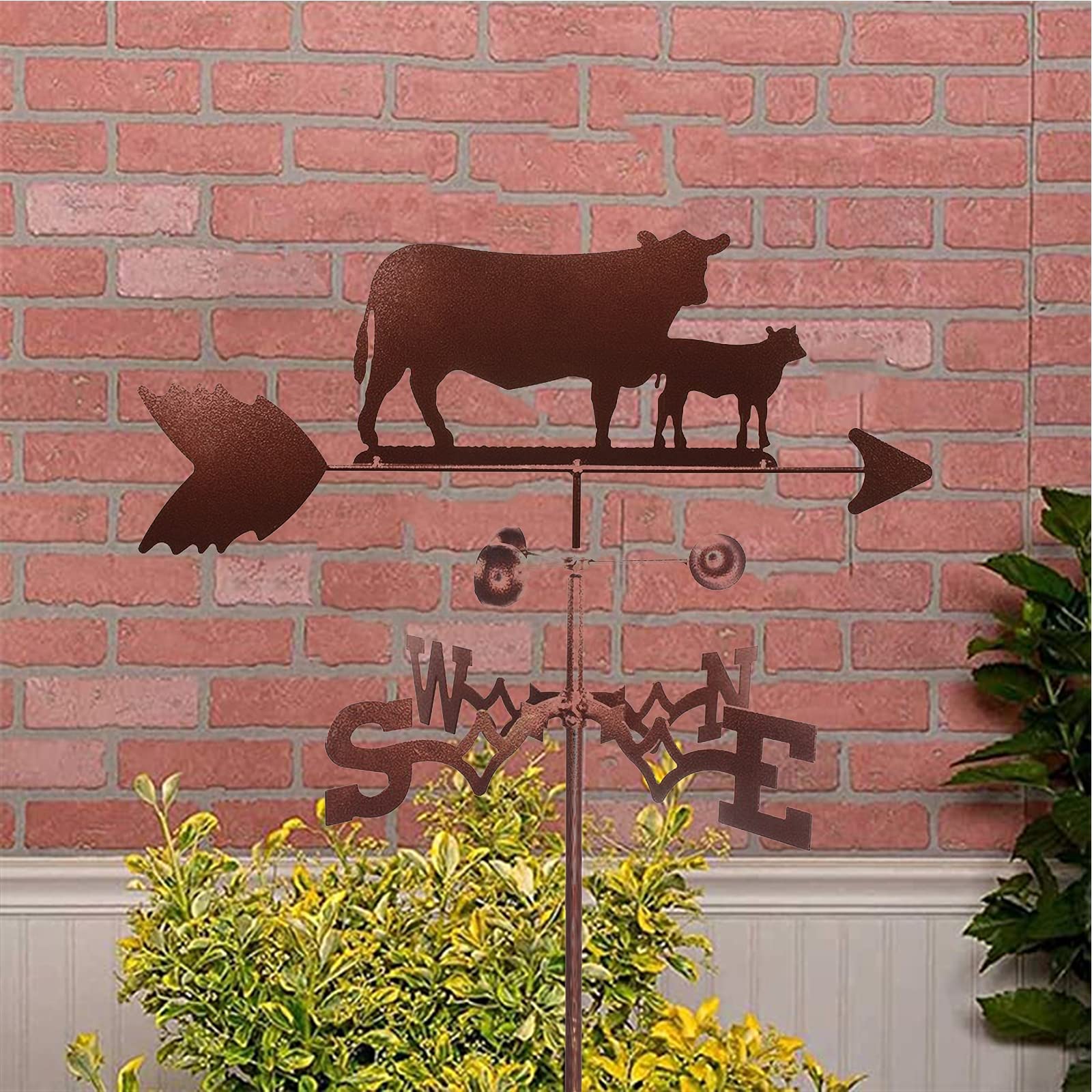 Koe Vorm Windwijzer Vee Silhouet Windwijzer Windrichting Indicator Roestvrijstalen Weerhaan Meetinstrument voor Tuin Patio Yard Ornament