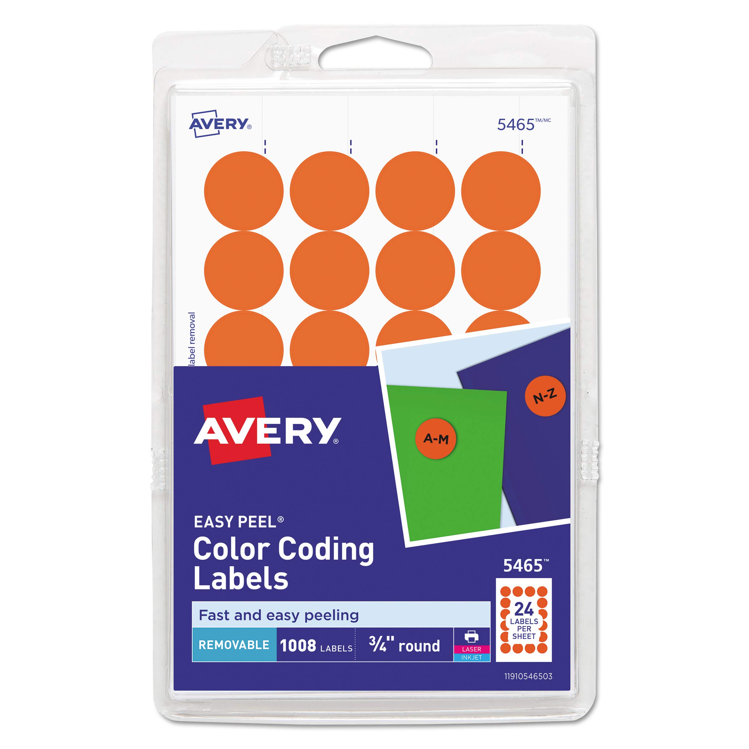 Avery impresión/escribir extraíble etiquetas autoadhesivas, diámetro de 0,75 pulgadas, Naranja, 1008 unidades) (5465)
