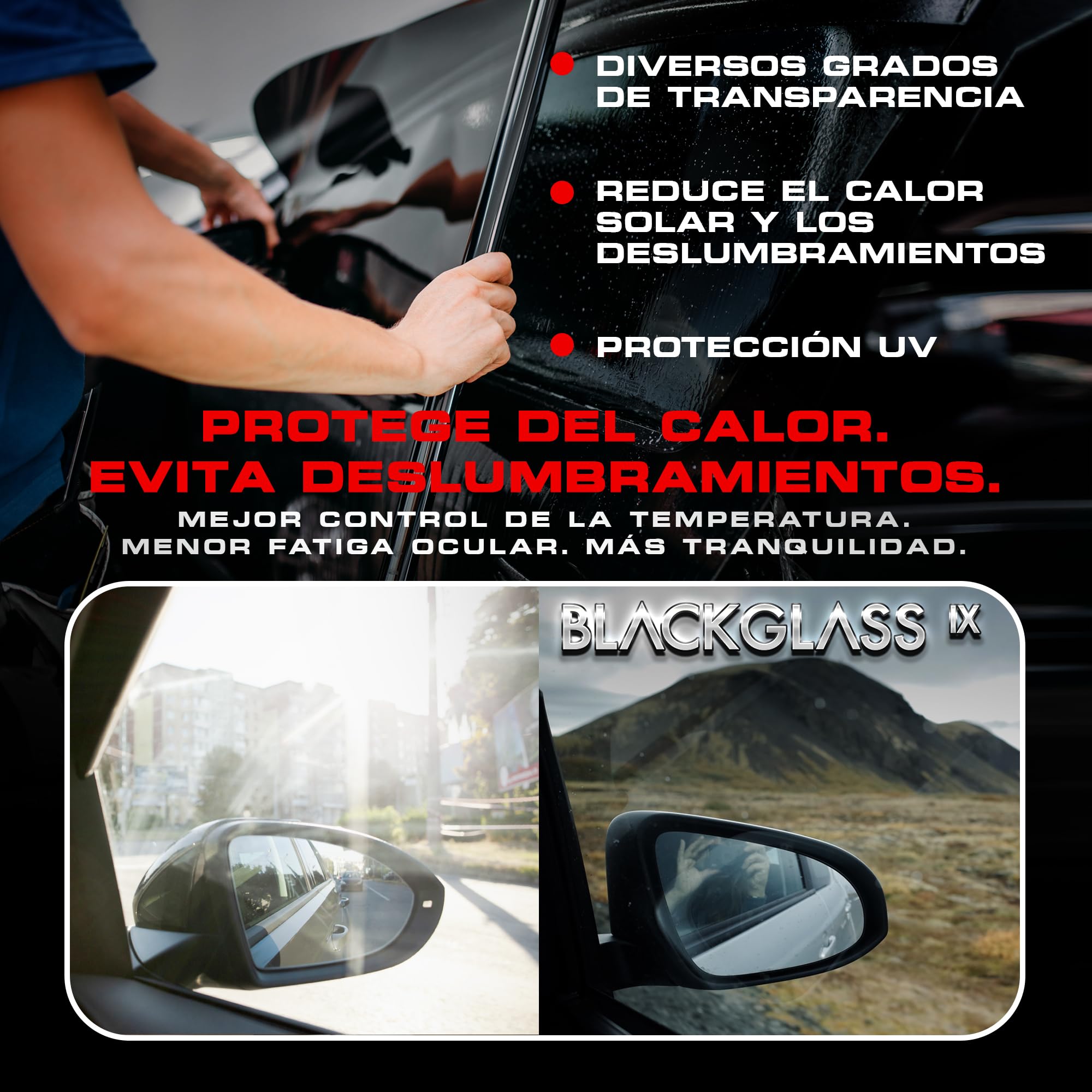 Tintado de Lunas BLACKGLASS IX® - Rollo de lámina Tintada de Calidad Profesional para Coche (5% VLT, 6m x 65cm, 2 Capas, Limo Black) Lámina Solar y de privacidad con Instrucciones de colocación