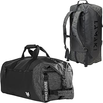 lamaki Holdall Duffel Backpack Weekender 45-50L Black Edition Urban Sports Gym Travel Industrial Look Versatile Expandable Cabin Luggage Lightweight Heavy Duty Shoe Compartment Unisex