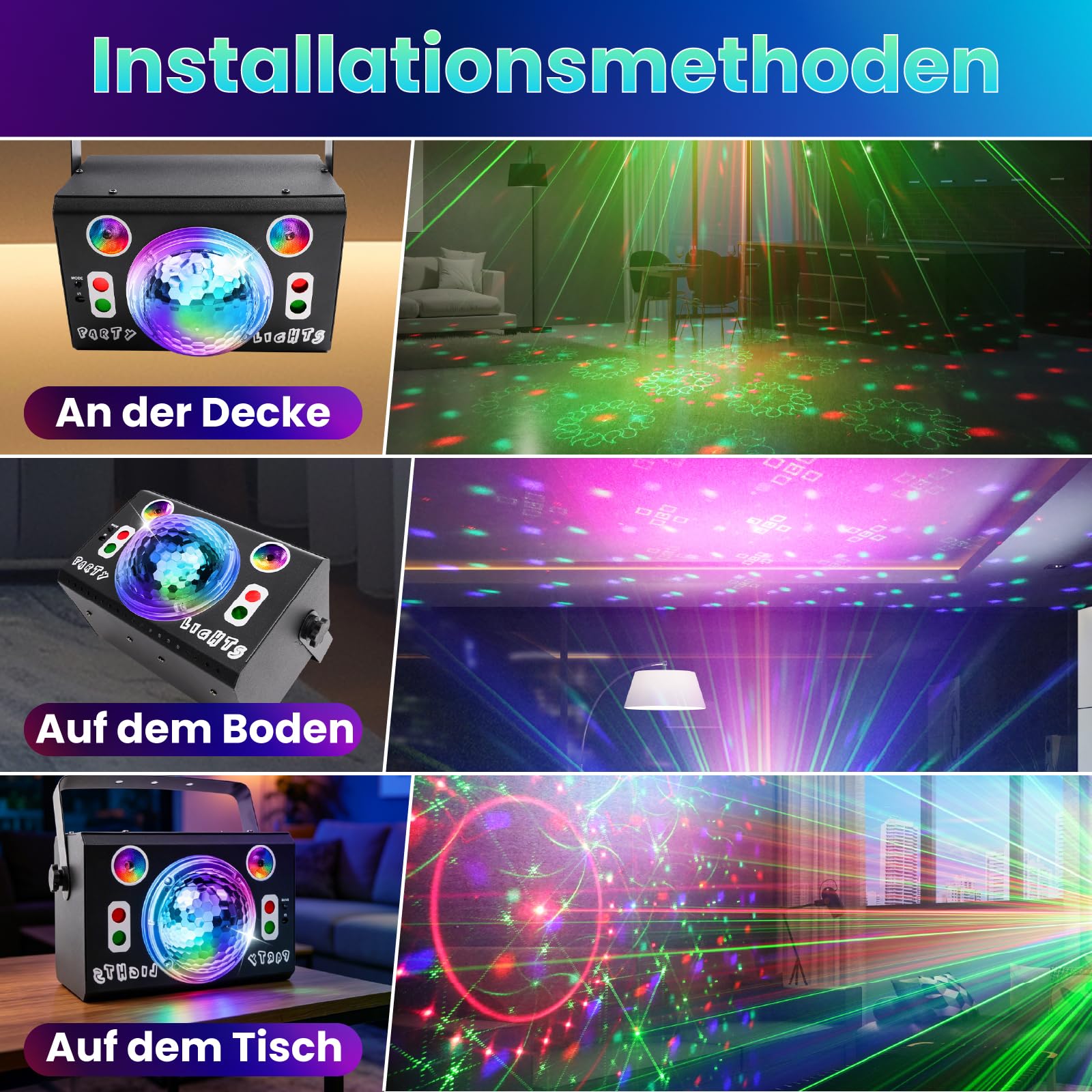 Discolicht Partylicht mit Fernbedienung, DJ Disco Licht 120 Muster, RGB LED PAR & Party Laser & Discokugel mit Stroboskop, Musikgesteuert Disco Party Lampe für Hauspartys Clubs Halloween Weihnachten