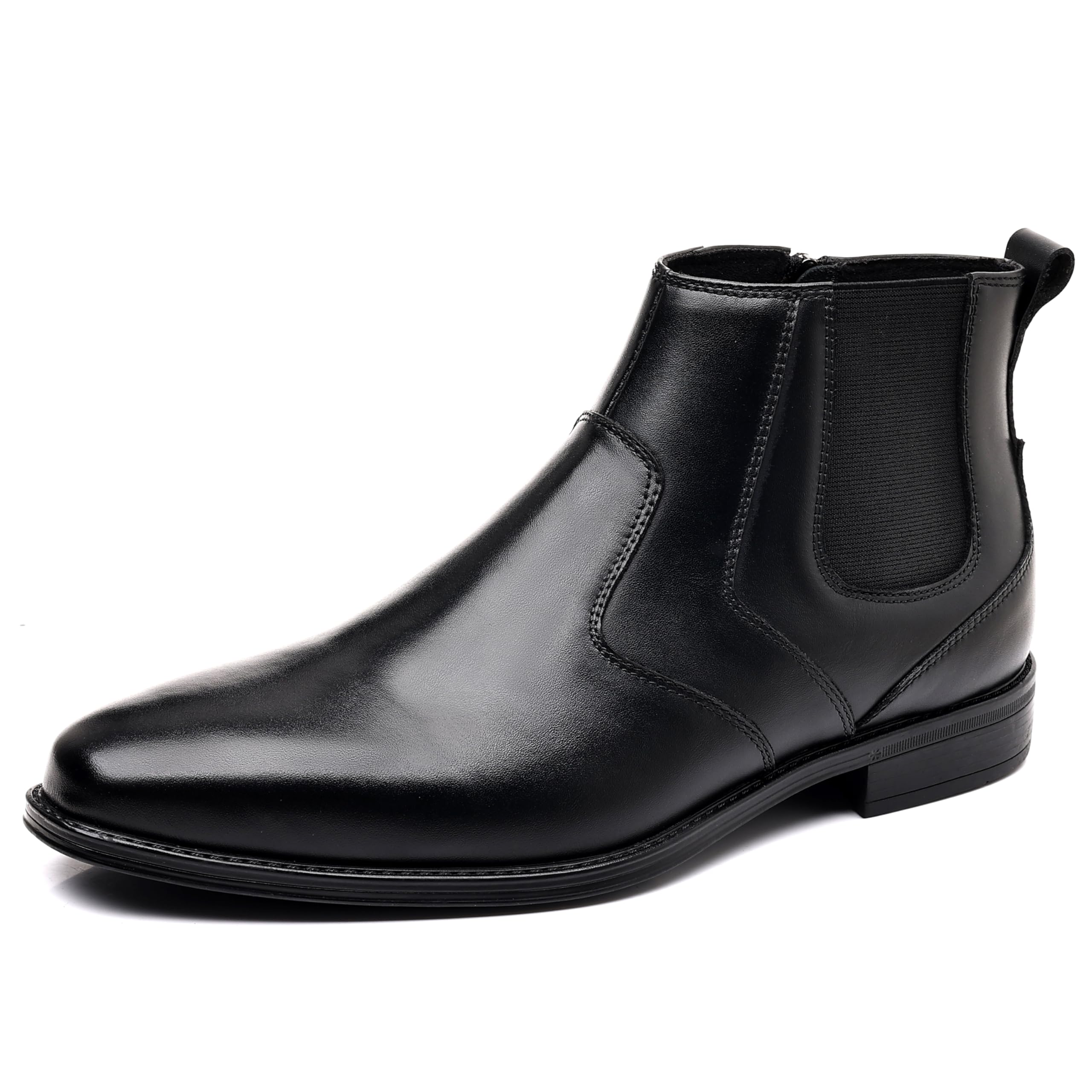 Mens Black Leather Chelsea Dress Boots with Side Zip Stylish Casual Fashion Slip On Ankle Boot