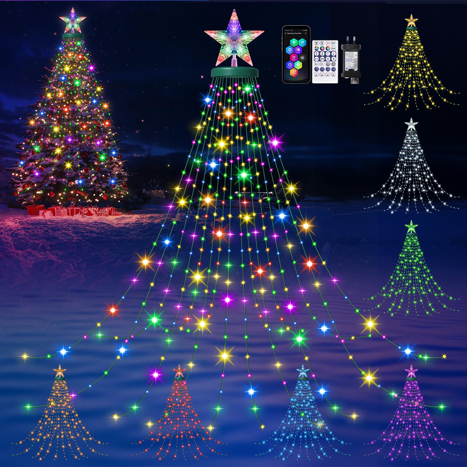Smart Lighted for Christmas Tree, 6.56FT 320LED RGB Color Changing Christmas Tree Lights Ring with Remote Timer, 40+ Modes Xmas tree decoration lights, Music Sync App Controlled for Festivals, Party