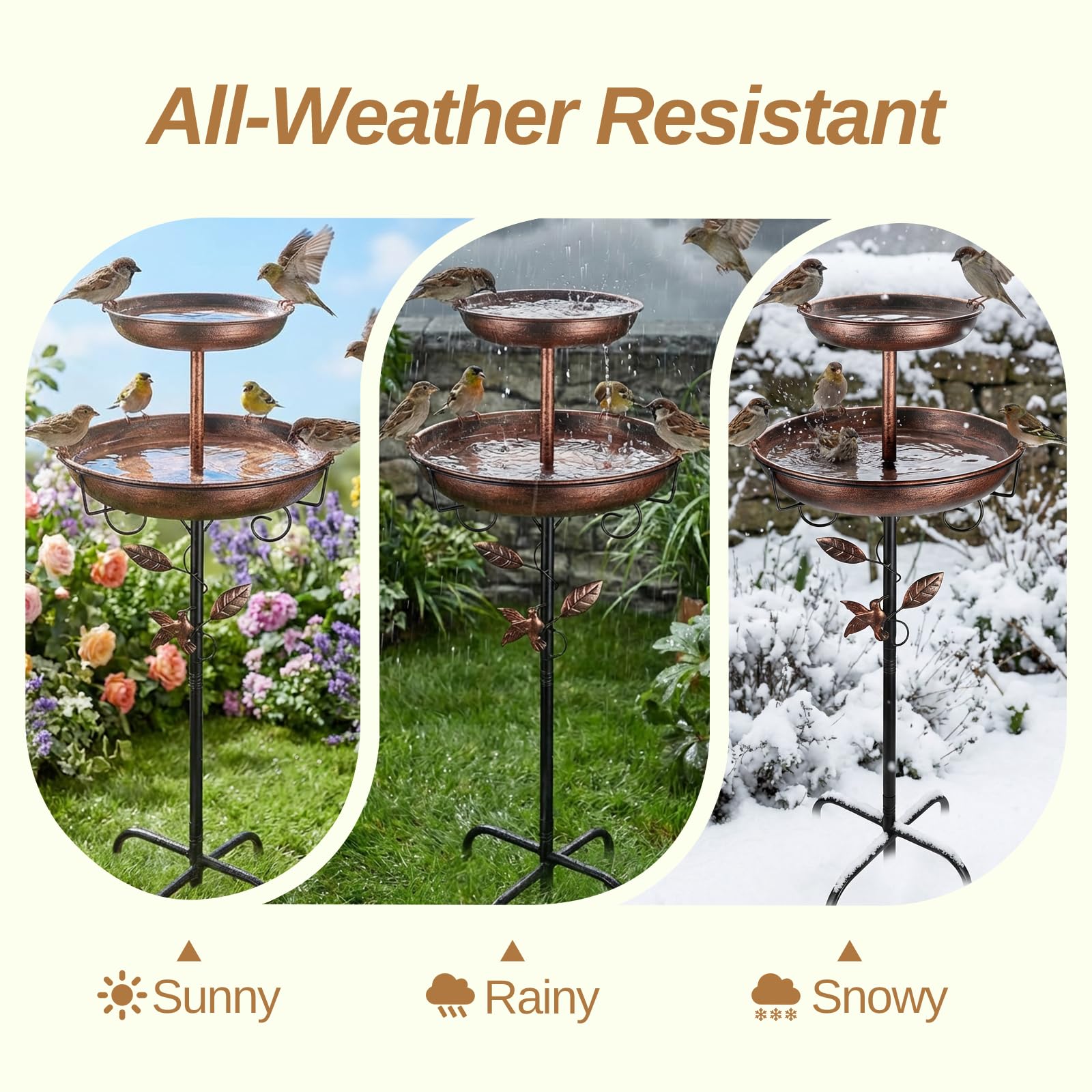 Vogeltränke, Vogeltränke Garten freistehend, Metall Vogelbad mit stabilem Standfuß, Wasserstelle für Wildvögel, frostsicher & wetterfest, Gartendeko Outdoor (Antik-Bronze)