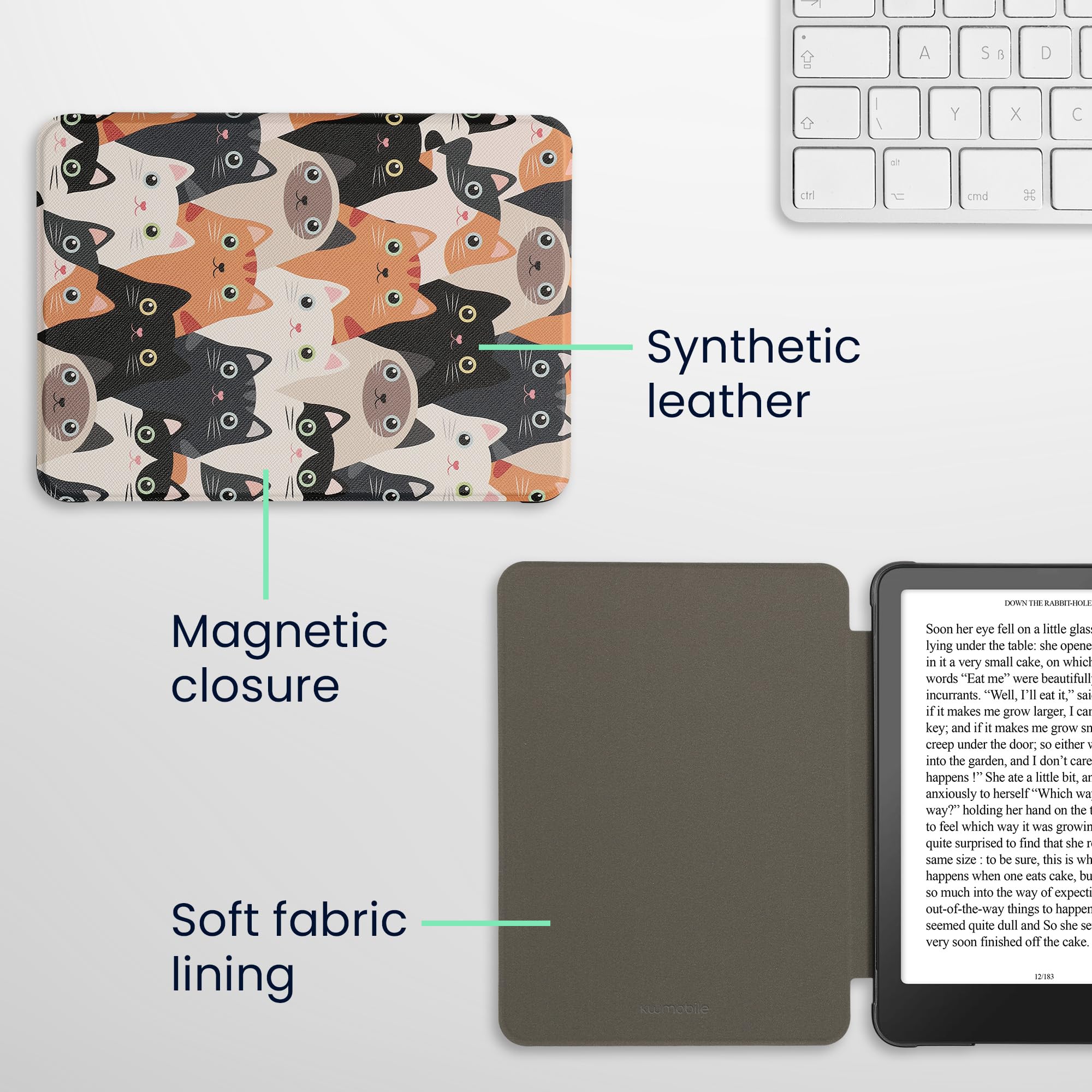 kwmobile Etui do e-czytnika kompatybilne z Amazon Kindle Paperwhite (12. Gen 2024) / Kindle Colorsoft - zamknięcie magnetyczne - etui na czytnik - Koty pomarańczowe/czarne/białe
