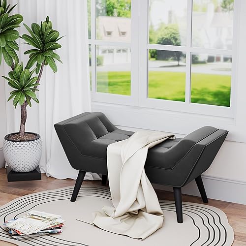 Vista 43 de Andeworld Banco de cama tapizado copetudo, taburete otomano de entrada, banco otomano de dos plazas (gris oscuro)