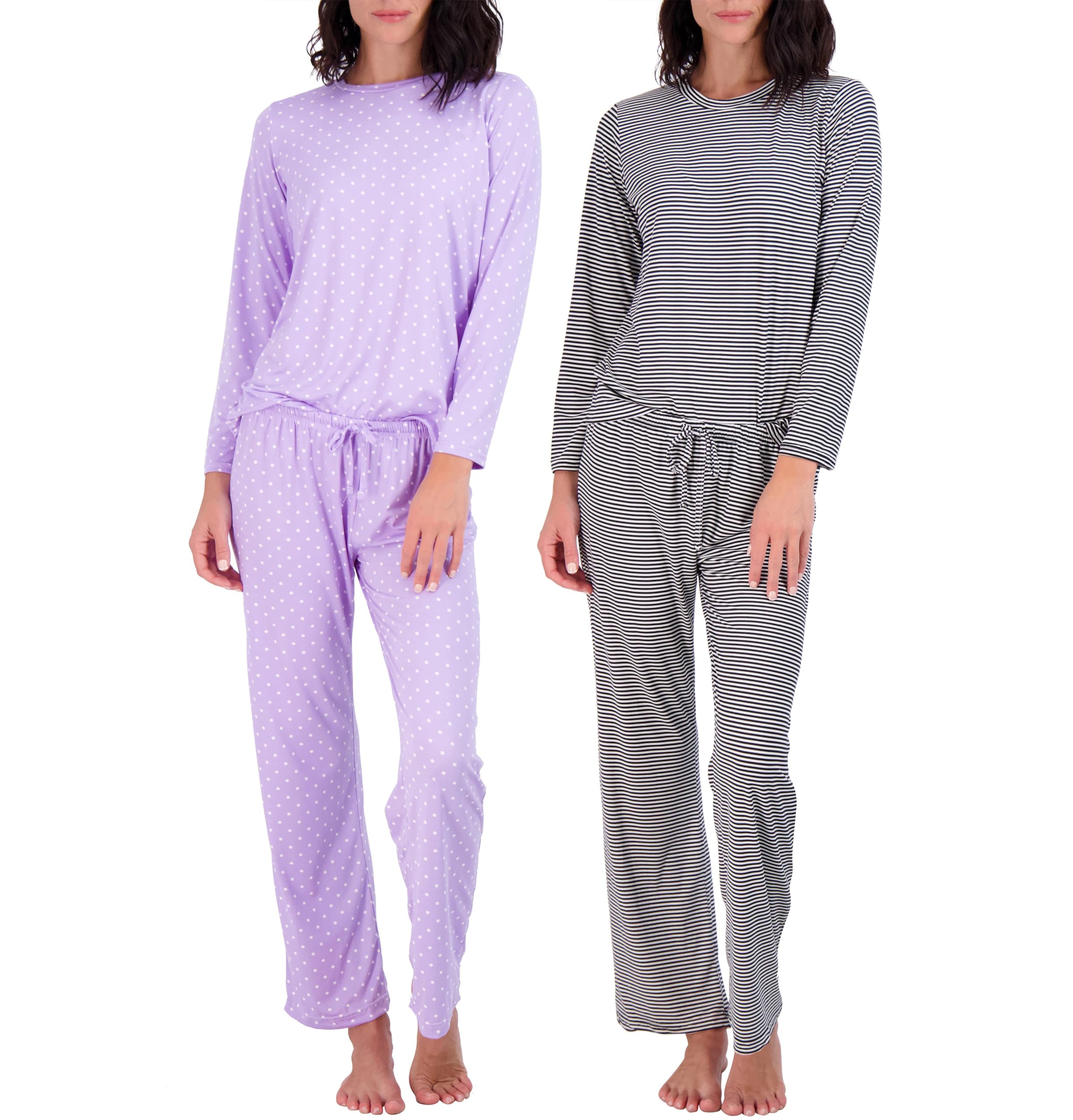 Real Essentials2 Pack: Women’s Pajama Set Super-Soft Short & Long Sleeve Top With Pants (Available In Plus Size)