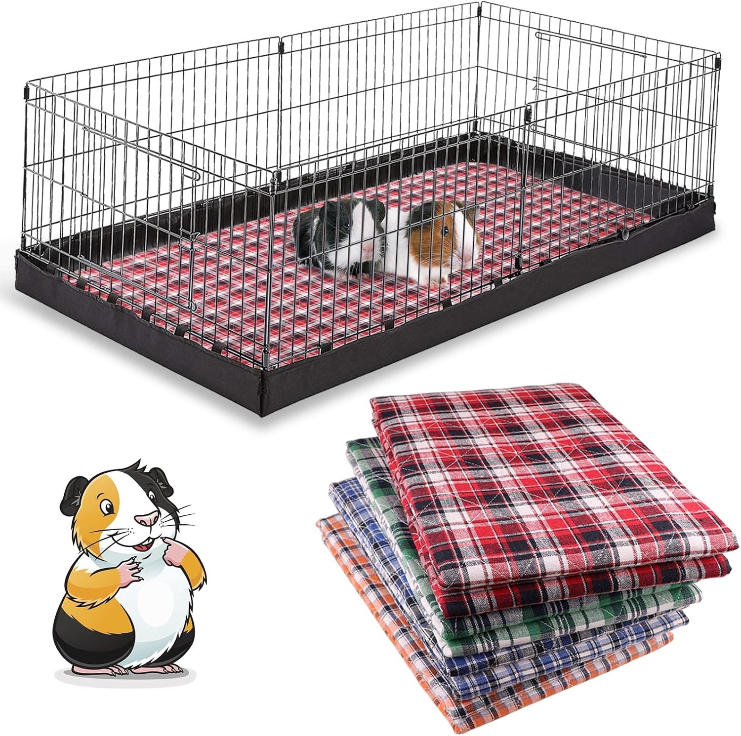 4 PCS Guinea Pig Cage Liners Guinea Pig Bedding Washable Pee Pads for Guinea Pig Fast Absorbent Waterproof Non-Slip (24"*47")