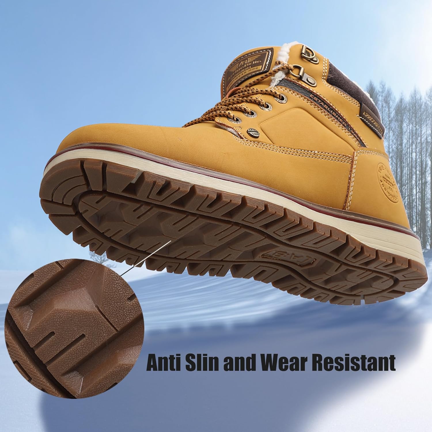 ARRIGO BELLO Mens Winter Boots Snow Casual Booties Warm Fur Mesh Lined Ankle Outdoor Lightweight Non-Slip Trekking Walking Leather Shoes - Image 6