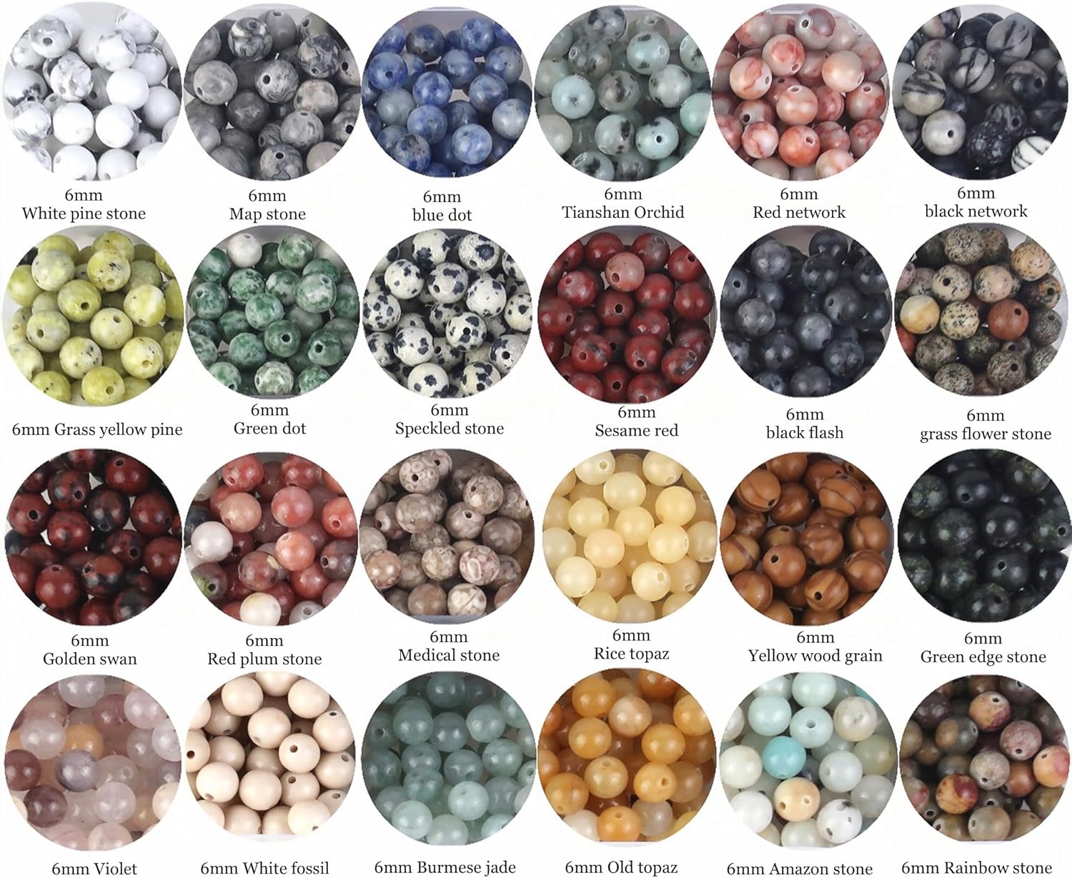 1200pcs 6mm Natural Round Stone Beads,Multiolor Crystal Energy Stone,Loose Gemstone Accessories Hole Size 1mm,DIY Smooth Beads Necklace Bracelet for Jewelry Making,(6MM-24Colors Materia-A) - Image 2
