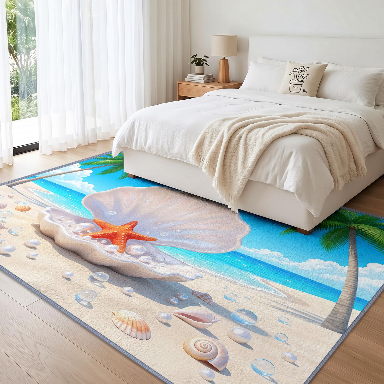 Muszle perły plaża piasek antypoślizgowy dywan do sypialni 140 x 200 cm