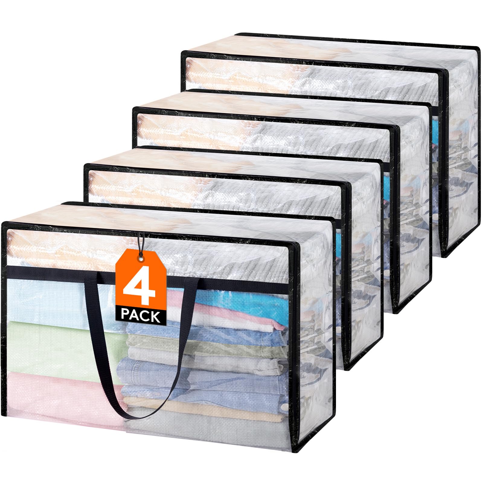 Lifewit 4 Pack Clear Clothes Storage Bag, 60L Comforter Storage Bag with Zipper, Plastic Moving bags for Comforter, Blanket, Bedding, Duvet, Toy, Towel โ image 1