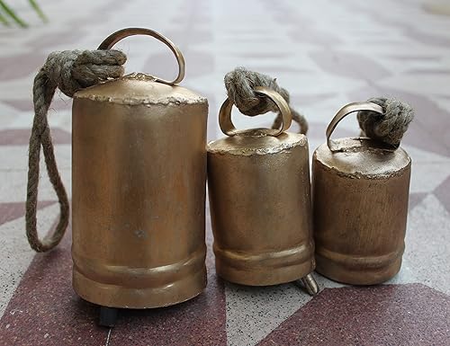 Miniatura 9 de Mango Gifts Harmony - Juego de 3 campanas de vaca vintage con acabado dorado antiguo (campanas cilíndricas)