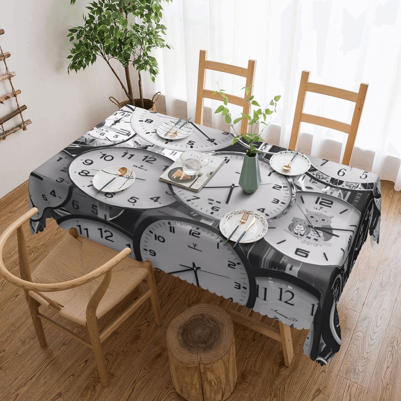 Nappe imprimée artistique horloge résistante aux taches pour cuisine