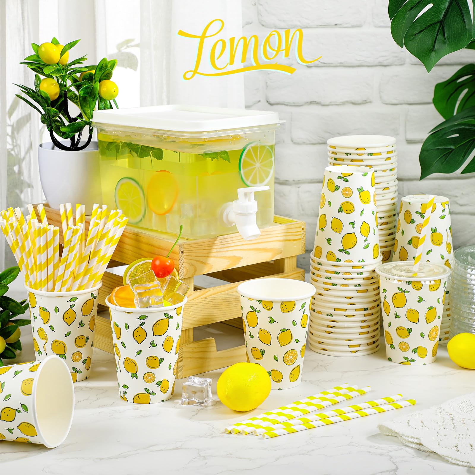 Limonadenstand-Zubehör-Set – Inkl. 50 Becher Mit Deckel & Strohhalmen, 3 Schürzen, Holztafel, Banner & Mehr Für Sommerparty