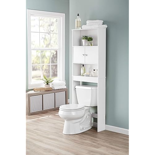 JN Mainstays Bathroom Storage Toilet Space Saver with Three Fixed Shelves - White