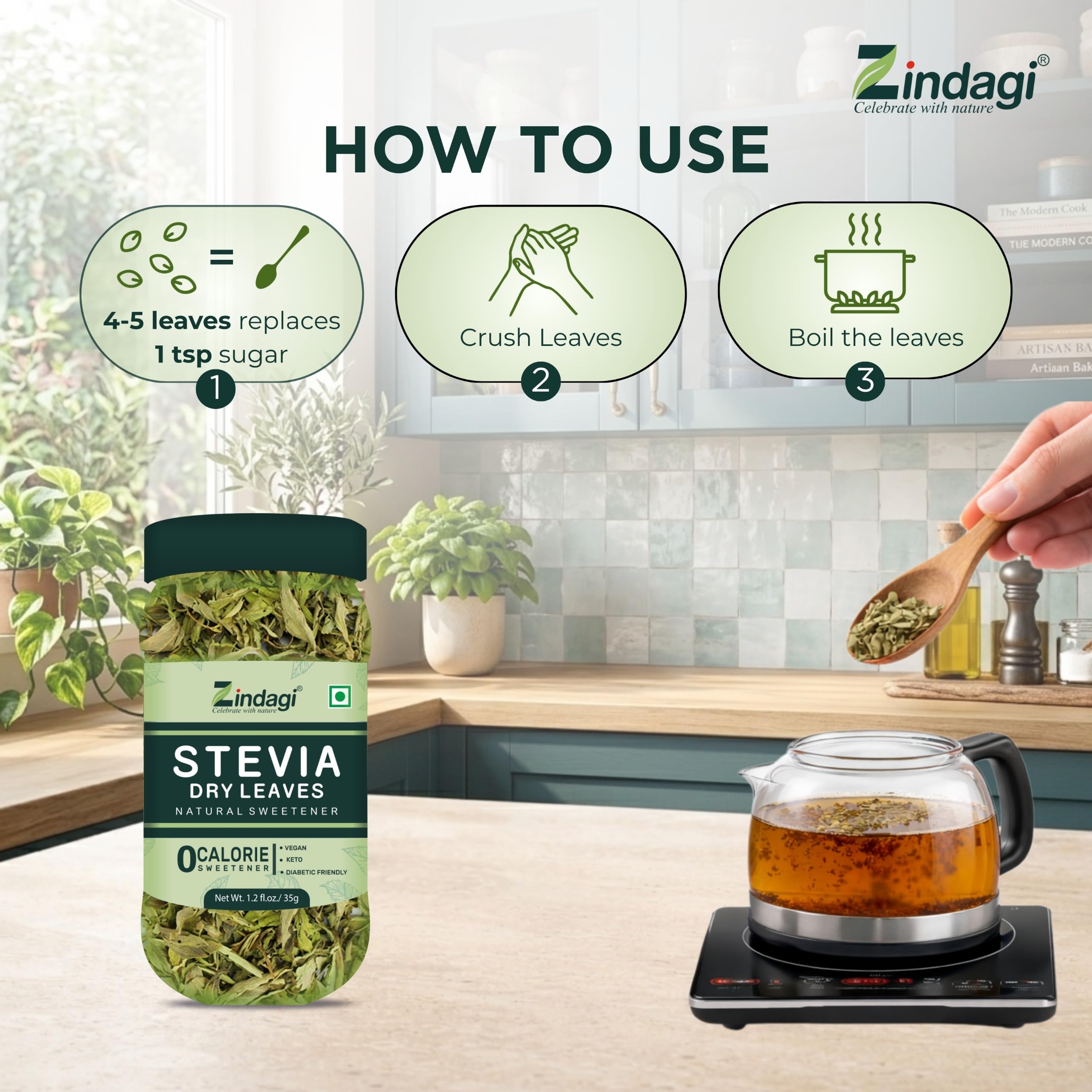 Zindagi Stevia Leaves | Stevia Plant Dry Leaves | Natural Sugar Free | 175GM 3