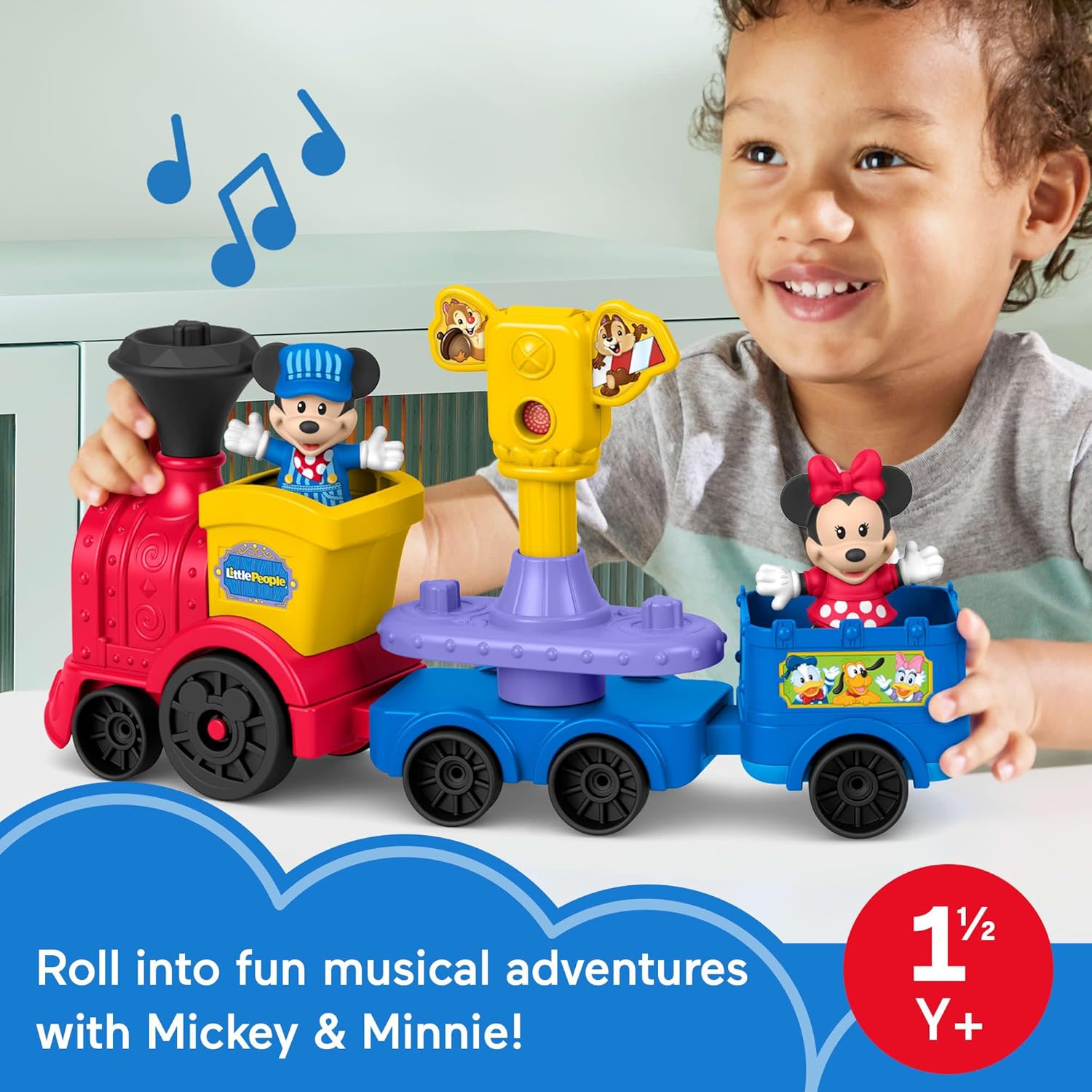 Fisher-Price Little People Toddler Toy Disney Jr Mickey & Minnie Musical Train with 2 Figures for Pretend Play Kids Ages 18+ Months - Image 2