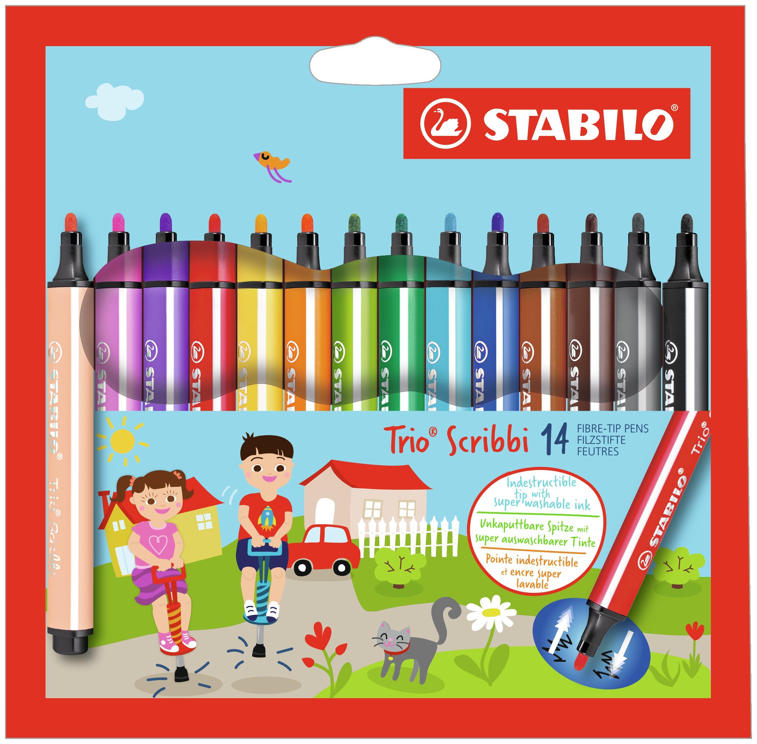STABILO - Gefederter Dreikant-Filzstift - Trio Scribbi - 14er Pack