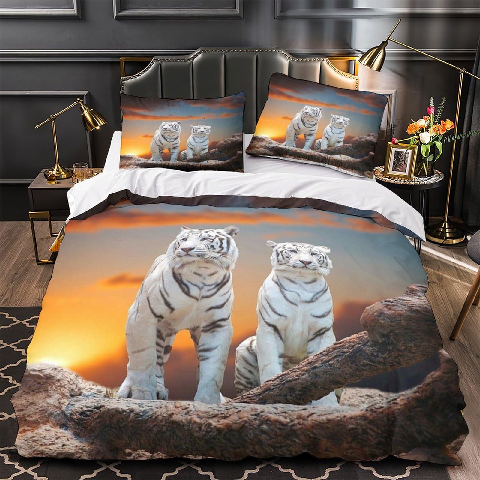 Tigre bianca Microfibra Morbida Copripiumino 3 Pezzi,3D Motivo Animale tigre Copripiumino,Copripiumino E Federe,con Chiusura A Cerniera E Federe Cuscino Per Adulti E Ragazzi doppio（200x200cm）