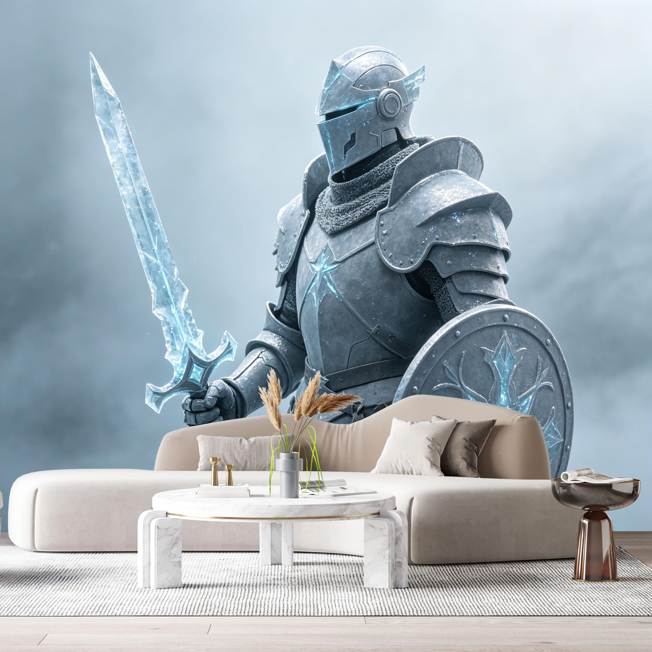 Custom Size Wall Mural Ice Armored Warrior Futuristic Mech Knight Science Fiction Battle Metal Armor SelfAdhesive Art Prints Removable Large Wallpaper Esports Room Game Room Studio
