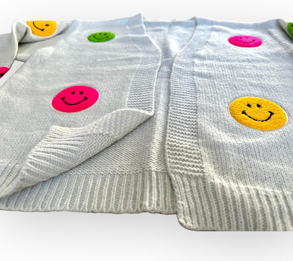 Amazon.com: Cardigan Embroidered Patch Knit Smiley Face Sweater