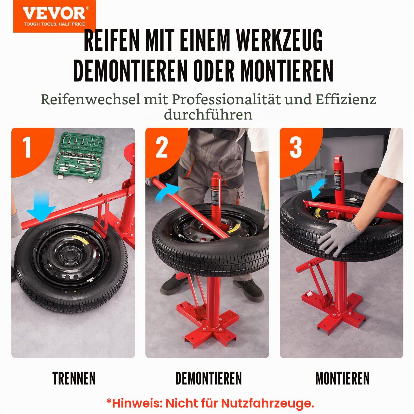 VEVOR Manueller Reifenmontierer, tragbarer Hand-Perlenbrecher Montagewerkzeug für 20,3 cm bis 40,6 cm Reifen, kompatibel mit Auto-LKW-Anhänger, Reifenmontagemaschine für Zuhause, Garage