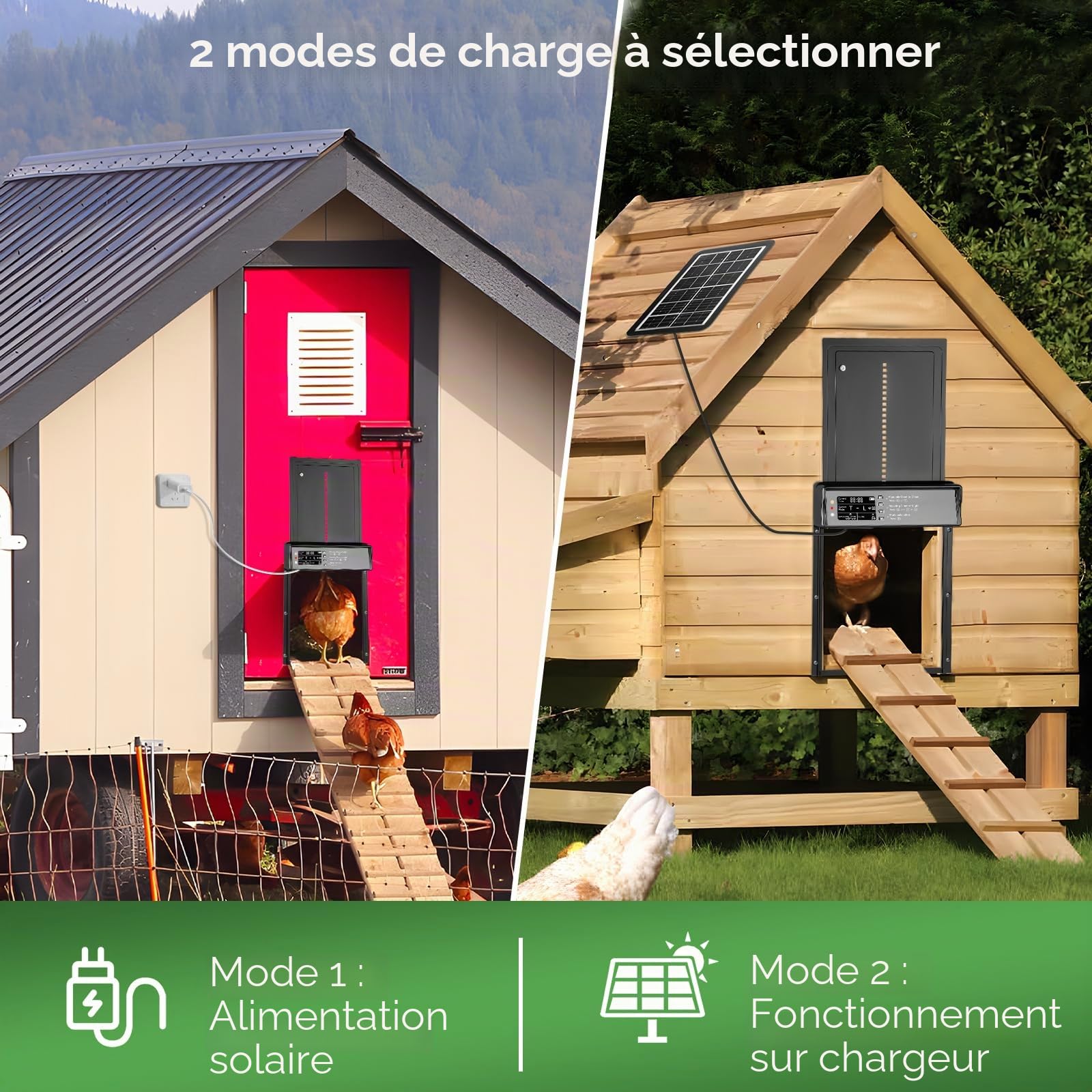 Towwoo Porte Automatique Poulailler Solaire, Aluminium Trappe Poulailler Automatique avec Écran LCD Programmable, Télécommande, Anti-Pincement Puerta Gallinero Automatica pour Ferme Noir