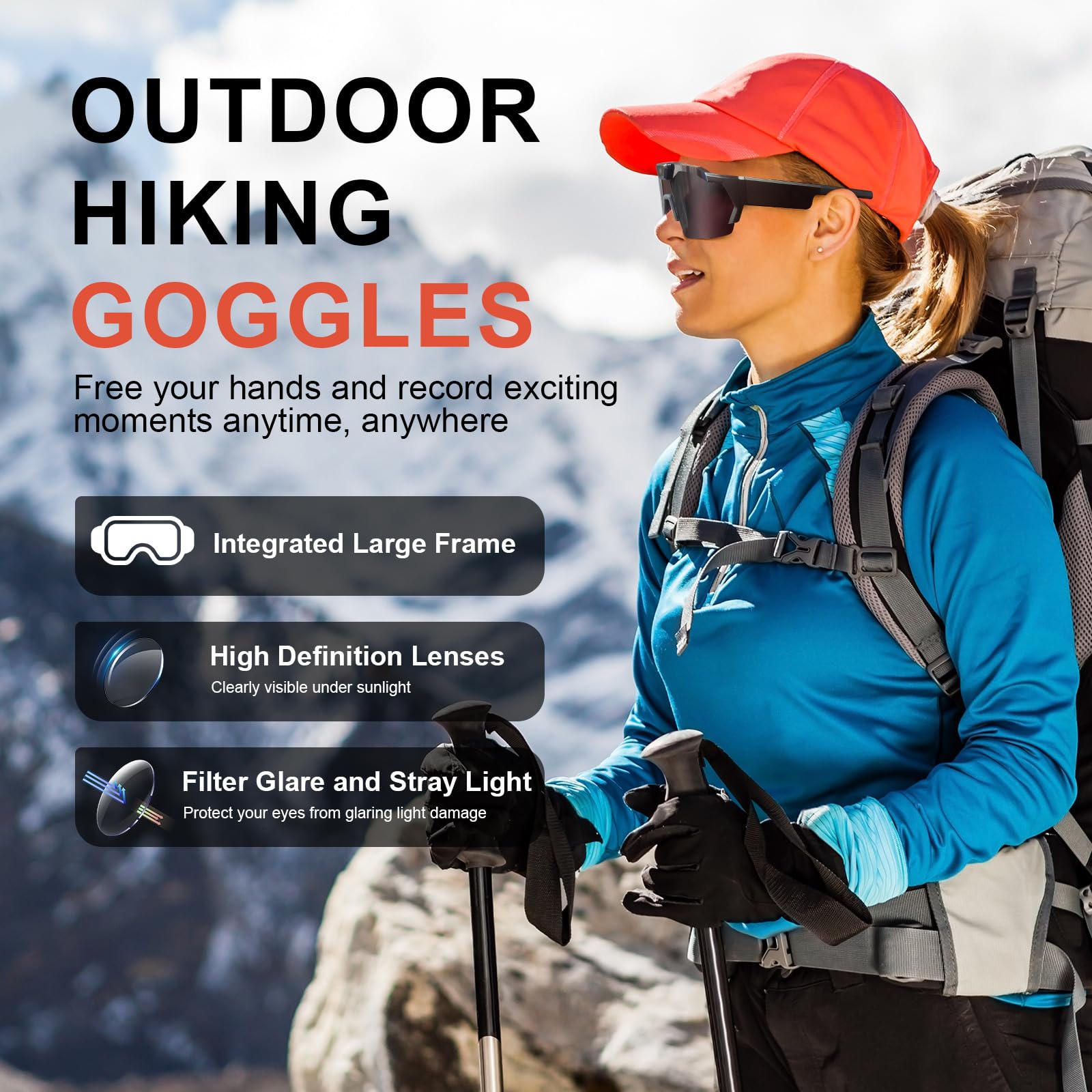 LiveOnce Gafas de grabación de video con cámara, gafas de sol inteligentes HD 1080P para deportes, ciclismo y senderismo, almacenamiento de 32 GB, micrófono integrado y lentes polarizadas (F 32 GB)