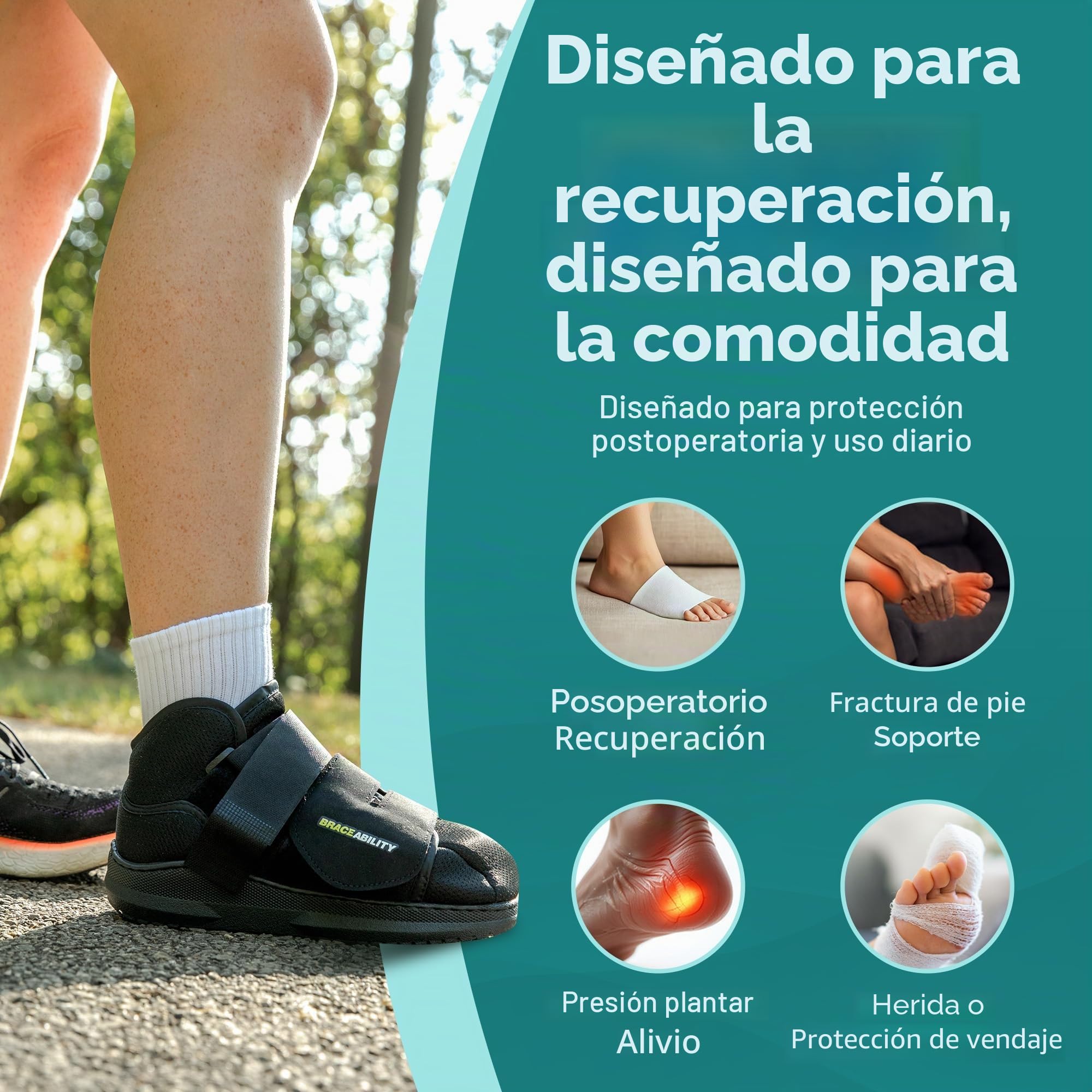 BraceAbility Zapato médico para caminar con puntera cerrada - Bota ligera de protección quirúrgica para el pie con correas ajustables y abrazadera para cirugía de juanete o dedo en martillo (S)