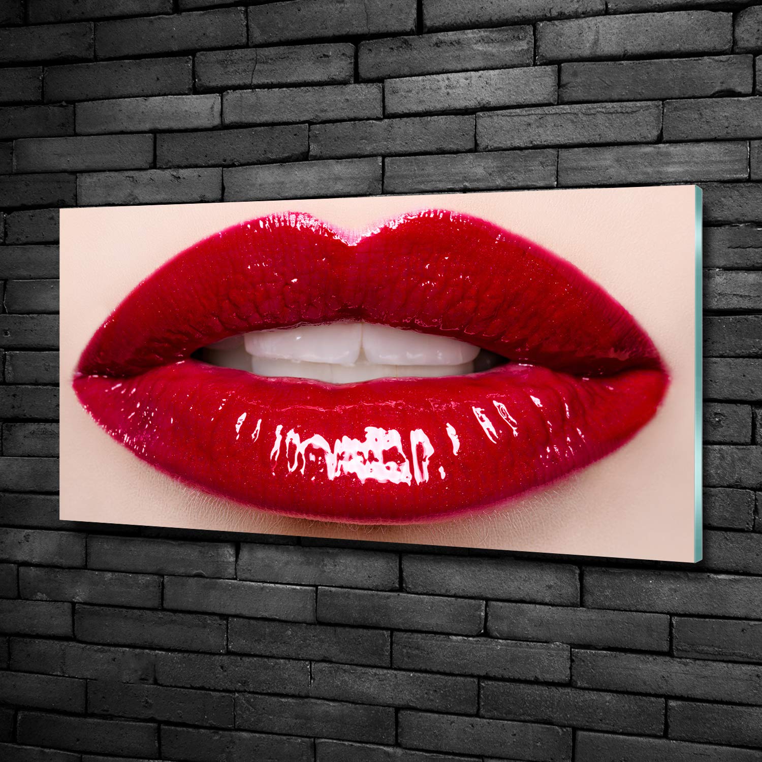 Tulup Impression sur verre100x50 cm Image Tableau Photo décorative panoramique pour la Cuisine et Le Salon - Sensualité - Lèvres Rouges - Rouge