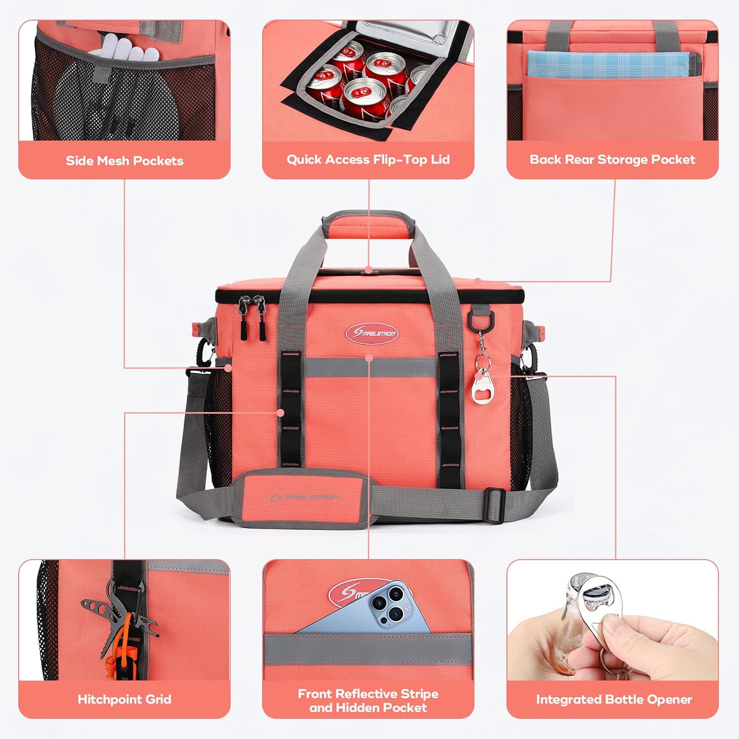 Maelstrom Collapsible Soft Cooler Bag,35/55/75 Cans Beach Cooler with Flip Top Lid, Ice Chest, Leakproof & Portable for Beach, Camping, Road Trips & Grocery Shopping - Image 2