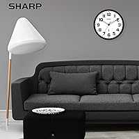 Vista 6 de Sharp Reloj de pared analógico atómico de 12 pulgadas, marco negro elegante, funciona con pilas, fácil de leer, fácil de usar, diseño
