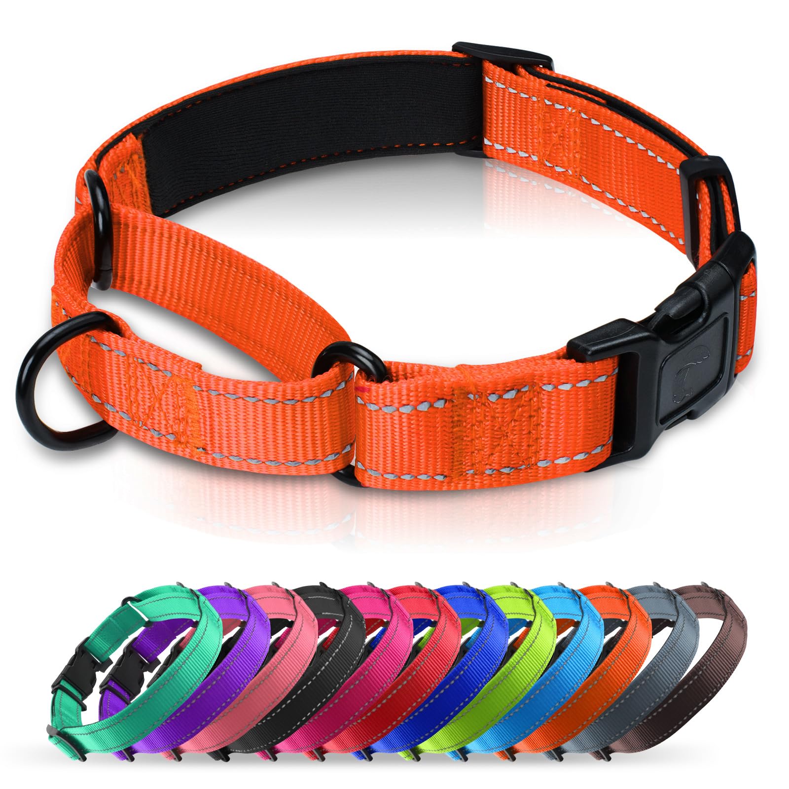 Erbine Neoprene Padded Martingale Collar for Dogs, Reflective Soft Nylon with Quick Release Buckle, Adjustable Dog Martingale Collars for Training &