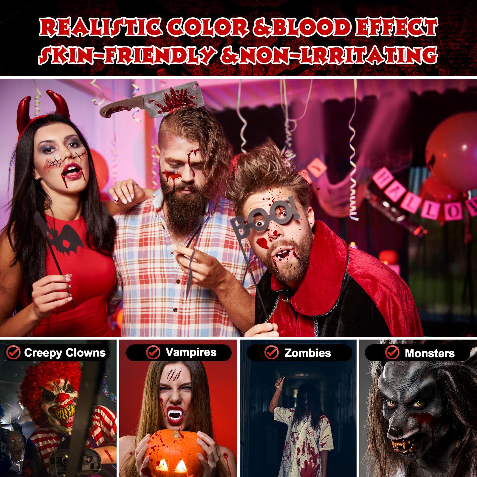 Sztuczna krew do twarzy i ubrań, butelka z rozpylaczem, zmywalna, idealna na Halloween, makijaż dla wampirów i zombie, dorosłych i dzieci